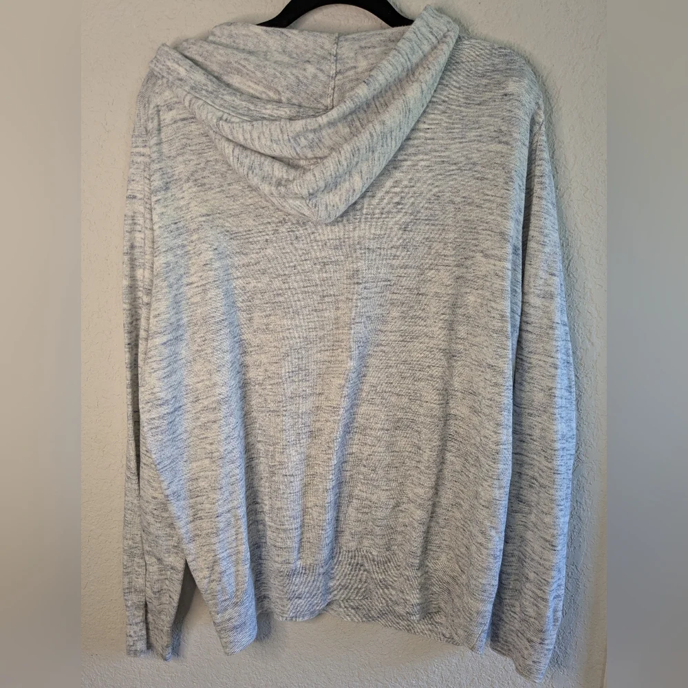 J. Crew Long Knit Hoodie Unisex L Heathered Blue Gray Lightweight FLAW Cozy